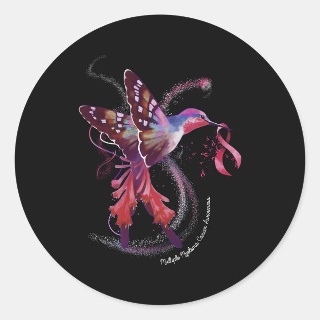 Hummingbird Ribbon Multiple Myeloma Cancer Awarene Classic Round Sticker (Front)