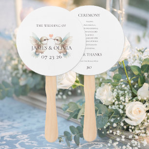 Hummingbird Romance Adorable Wedding Program Hand Fan