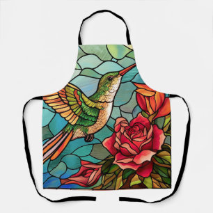 Hummingbird Roses Stained Glass Style Apron