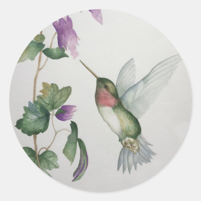 Hummingbird Round Sticker Garden Flower (Front)