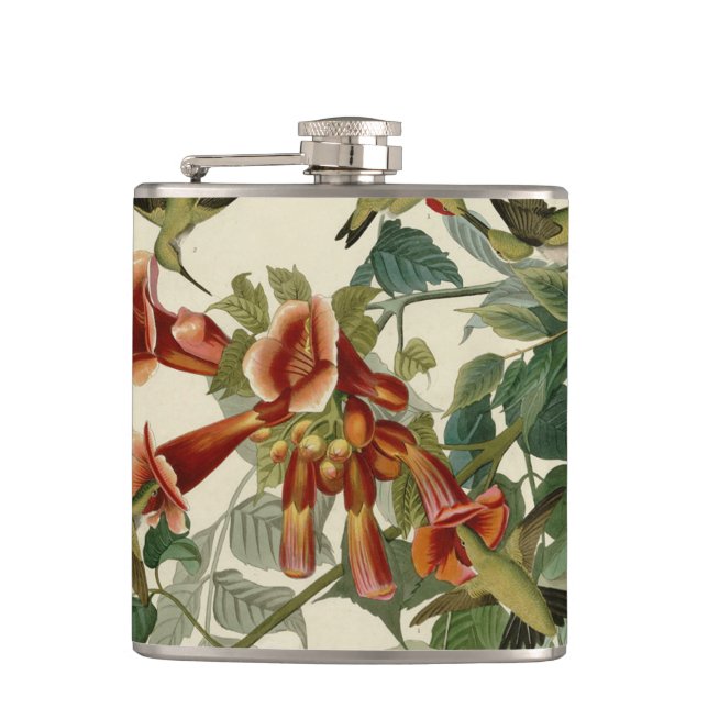 Hummingbird Ruby Throated Audubon Bird Hip Flask (Front)