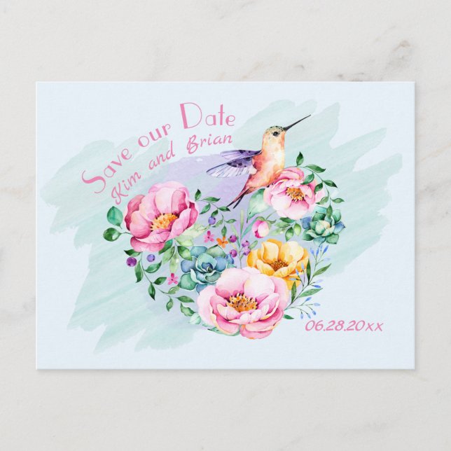Hummingbird Save Our Date Postcard (Front)