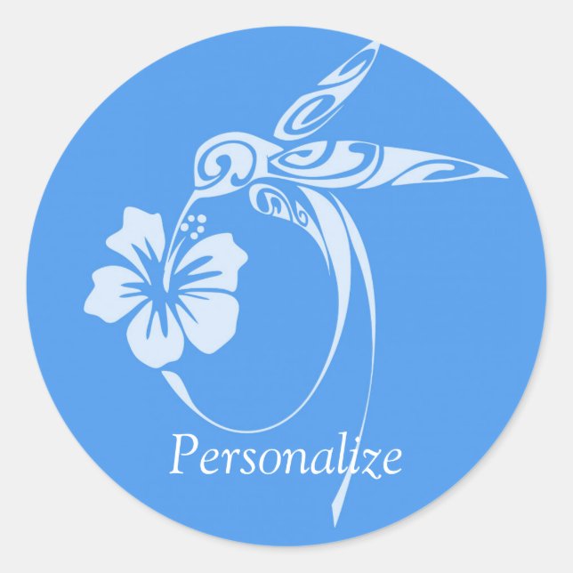 Hummingbird Simple & Elegant Blue & White Classic Round Sticker (Front)