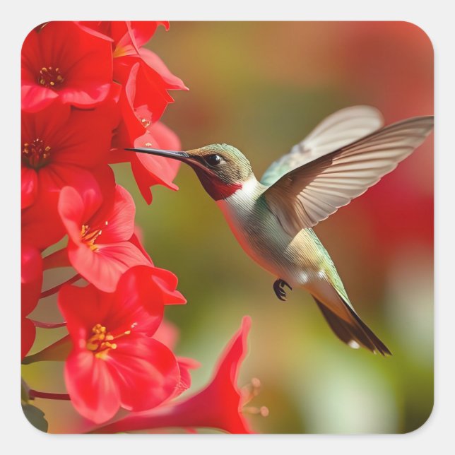 Hummingbird Sipping Nectar  Square Sticker (Front)