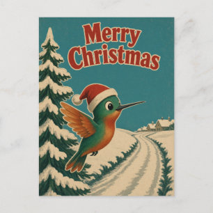 Hummingbird Snow Lane Animal Christmas Postcard