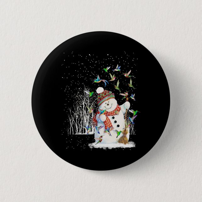 Hummingbird Snowman Merry Christmas 6 Cm Round Badge (Front)