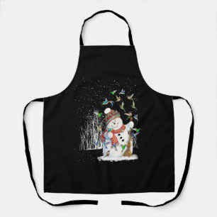 Hummingbird Snowman Merry Christmas Apron