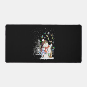 Hummingbird Snowman Merry Christmas Desk Mat