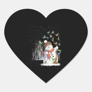 Hummingbird Snowman Merry Christmas Heart Sticker
