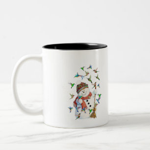 Hummingbird snowman merry christmas hummingbird lo Two-Tone coffee mug