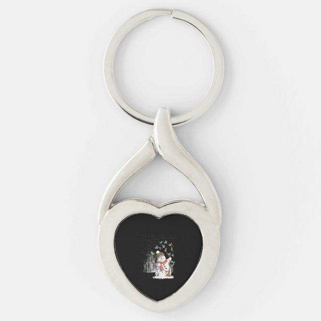 Hummingbird Snowman Merry Christmas Key Ring (Front)