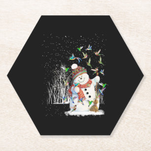 Hummingbird Snowman Merry Christmas Paper Coaster