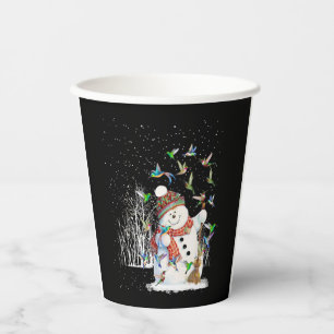 Hummingbird Snowman Merry Christmas Paper Cups