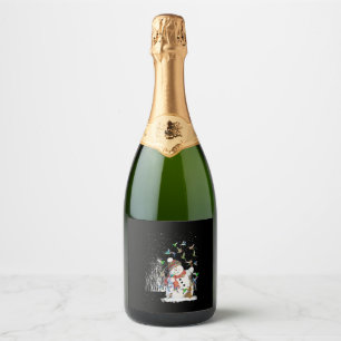 Hummingbird Snowman Merry Christmas Sparkling Wine Label