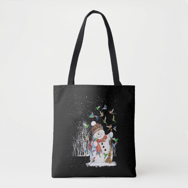 Hummingbird Snowman Merry Christmas Tote Bag (Front)