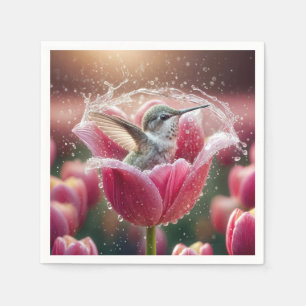 Hummingbird Splashing In a Tulip Napkin