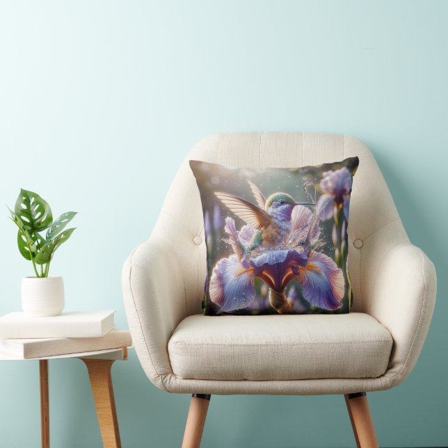 Hummingbird Splashing In An Iris  Cushion (Chair)