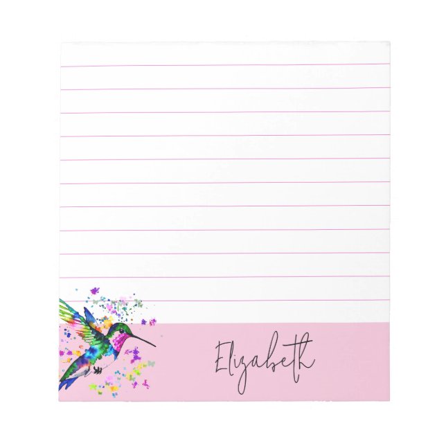 Hummingbird splatter personalised notepad (Front)