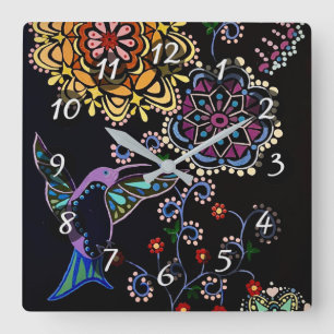 Hummingbird Square Wall Clock