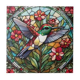 Hummingbird Stained Glass Bird Ceramic Tile