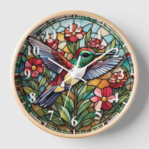 Hummingbird Stained Glass Bird Clock