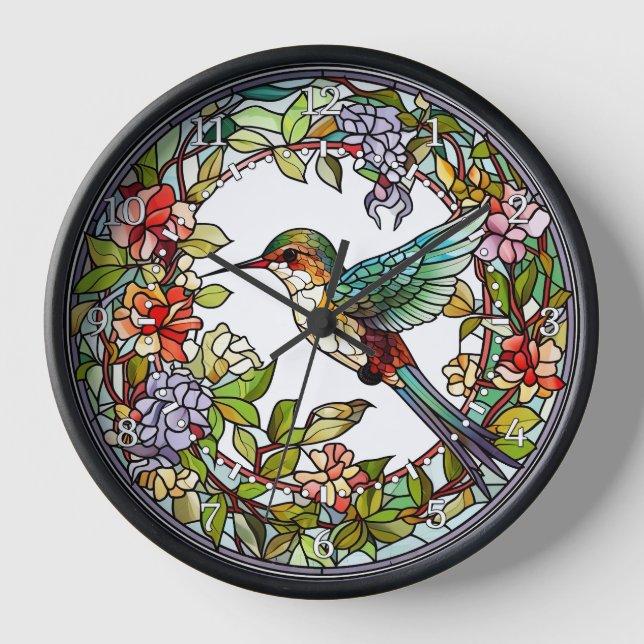 Hummingbird Stained Glass Style Wall  Clock (Front)