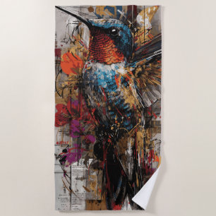 Hummingbird Street Art Illustration Beach Towel