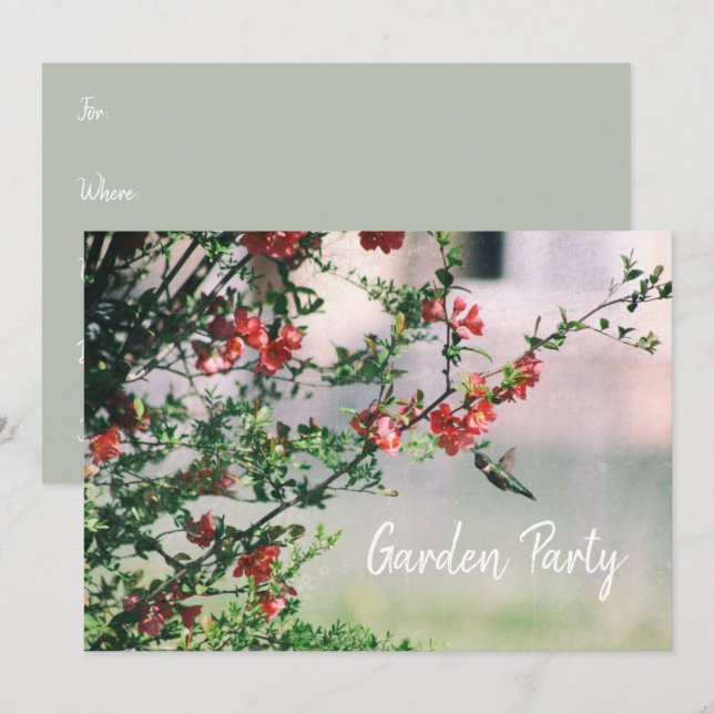 Hummingbird Summer Floral Garden Party Invitation (Front/Back)