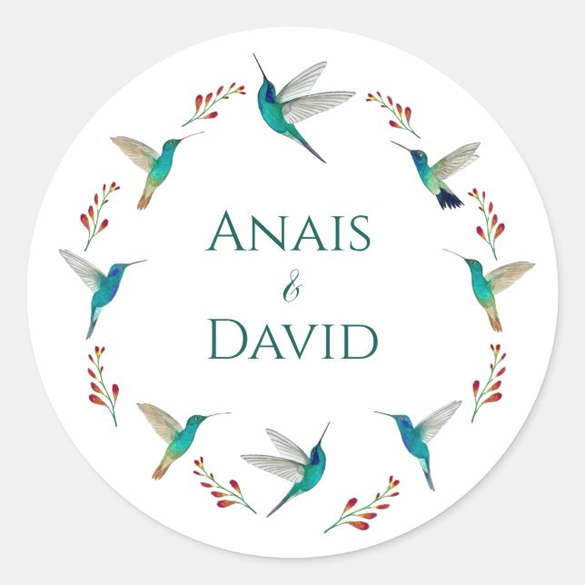 Hummingbird Summer Wedding Classic Round Sticker (Front)