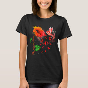 Hummingbird Sunflower & Red Ribbon Heart Disea T-Shirt