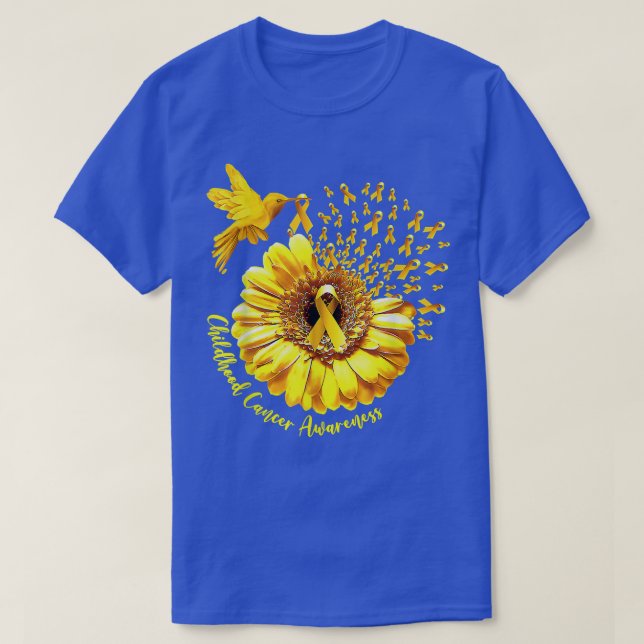 Hummingbird Sunflower Childhood Cancer Awareness R T-Shirt (Design Front)