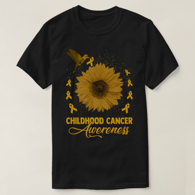 Hummingbird & Sunflower Childhood Cancer Awareness T-Shirt (Design Front)