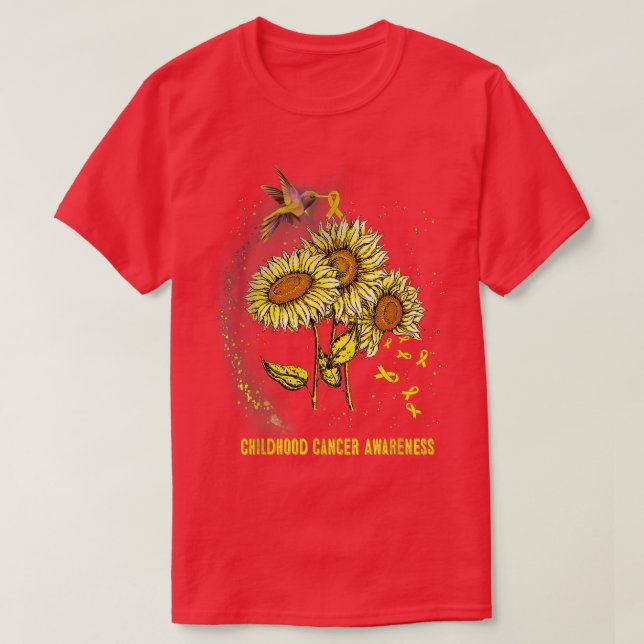 Hummingbird Sunflower Childhood Cancer Awareness  T-Shirt (Design Front)
