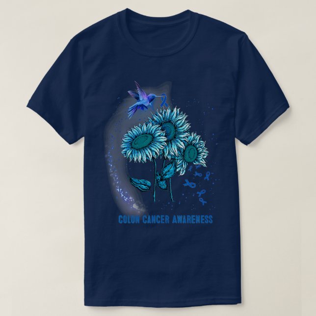 Hummingbird Sunflower Colon Cancer Awareness  T-Shirt (Design Front)