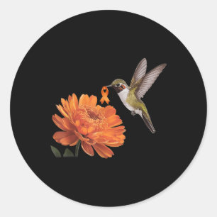 Hummingbird Sunflower Daisy Orange Ribbon Leukaemi Classic Round Sticker