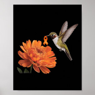 Hummingbird Sunflower Daisy Orange Ribbon Leukaemi Poster