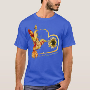 Hummingbird Sunflower Gold Ribbon Childhood Cancer T-Shirt