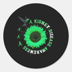 Hummingbird Sunflower Green Ribbon Kidney Disease Classic Round Sticker