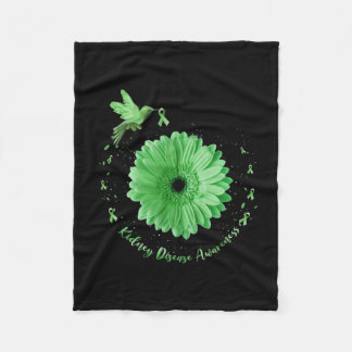 Hummingbird Sunflower Green Ribbon Kidney Disease Fleece Blanket