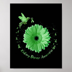 Hummingbird Sunflower Green Ribbon Kidney Disease  Poster