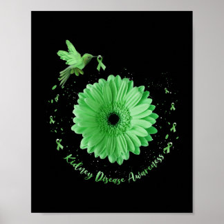 Hummingbird Sunflower Green Ribbon Kidney Disease Poster