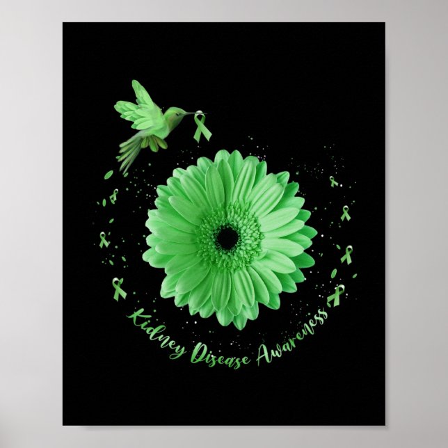 Hummingbird Sunflower Green Ribbon Kidney Disease  Poster (Front)