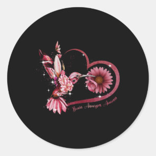 Hummingbird Sunflower Heart Burgundy Ribbon Brain  Classic Round Sticker