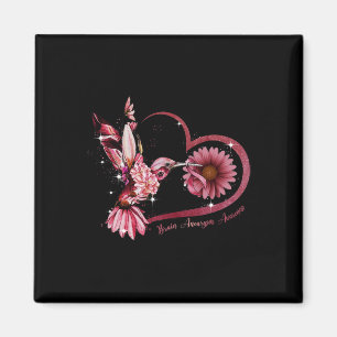 Hummingbird Sunflower Heart Burgundy Ribbon Brain Magnet