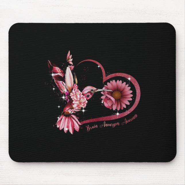 Hummingbird Sunflower Heart Burgundy Ribbon Brain  Mouse Pad (Front)