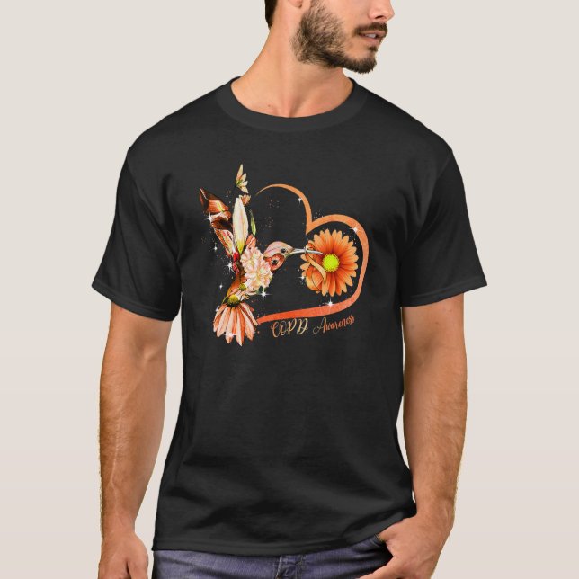 Hummingbird Sunflower Heart Orange Ribbon Copd Awa T-Shirt (Front)