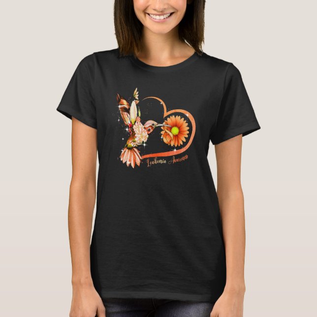 Hummingbird Sunflower Heart Orange Ribbon Leukaemi T-Shirt (Front)