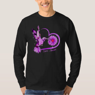 Hummingbird Sunflower Heart Purple Ribbon Lupus Aw T-Shirt