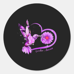 Hummingbird Sunflower Heart Purple Ribbon Overdose Classic Round Sticker