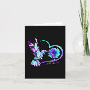 Hummingbird Sunflower Heart Purple Ribbon Suicide Card